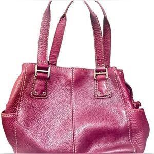 Fossil Purple Burgundy Leather Satchel Shoulder Purse